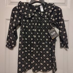 Black Floral Long-Sleeve Dress with Peter Pan Collar